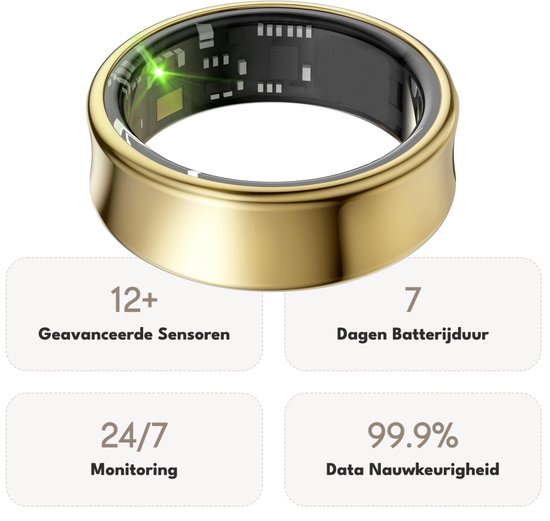 Focus® S2 Smart Ring - Goud - Maat 11 - AI Coach - Hartslag - Menstruatiecyclus - Slaap Monitor - Herstelscore - Slimme Ring - Sport Prestatie - Stappenteller -IP68 Waterdicht - O2 Meting - Dames - Heren - Wearables - Oplaad Case - beschermring