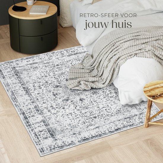 tectake® Vintage design tapijt - Dalia - Laagpolig vloerkleed voor woonkamer, kinderkamer, slaapkamer of hal - Wasbaar - Div. afmetingen - 120x170cm - grijs