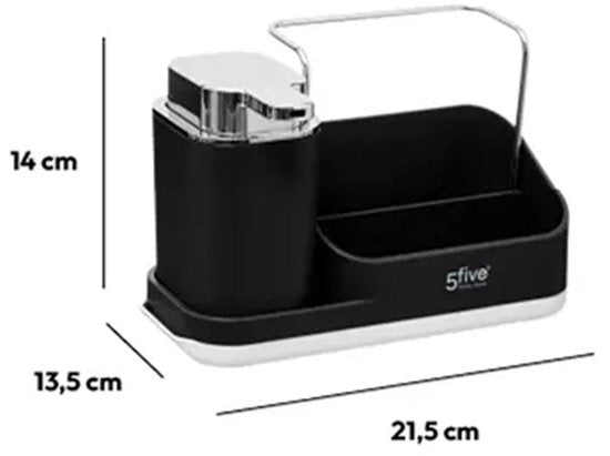 5Five Zeeppompje met keuken aanrecht organiser - zwart - 3 compartimenten - kunststof - 22 x 13 x 14 cm