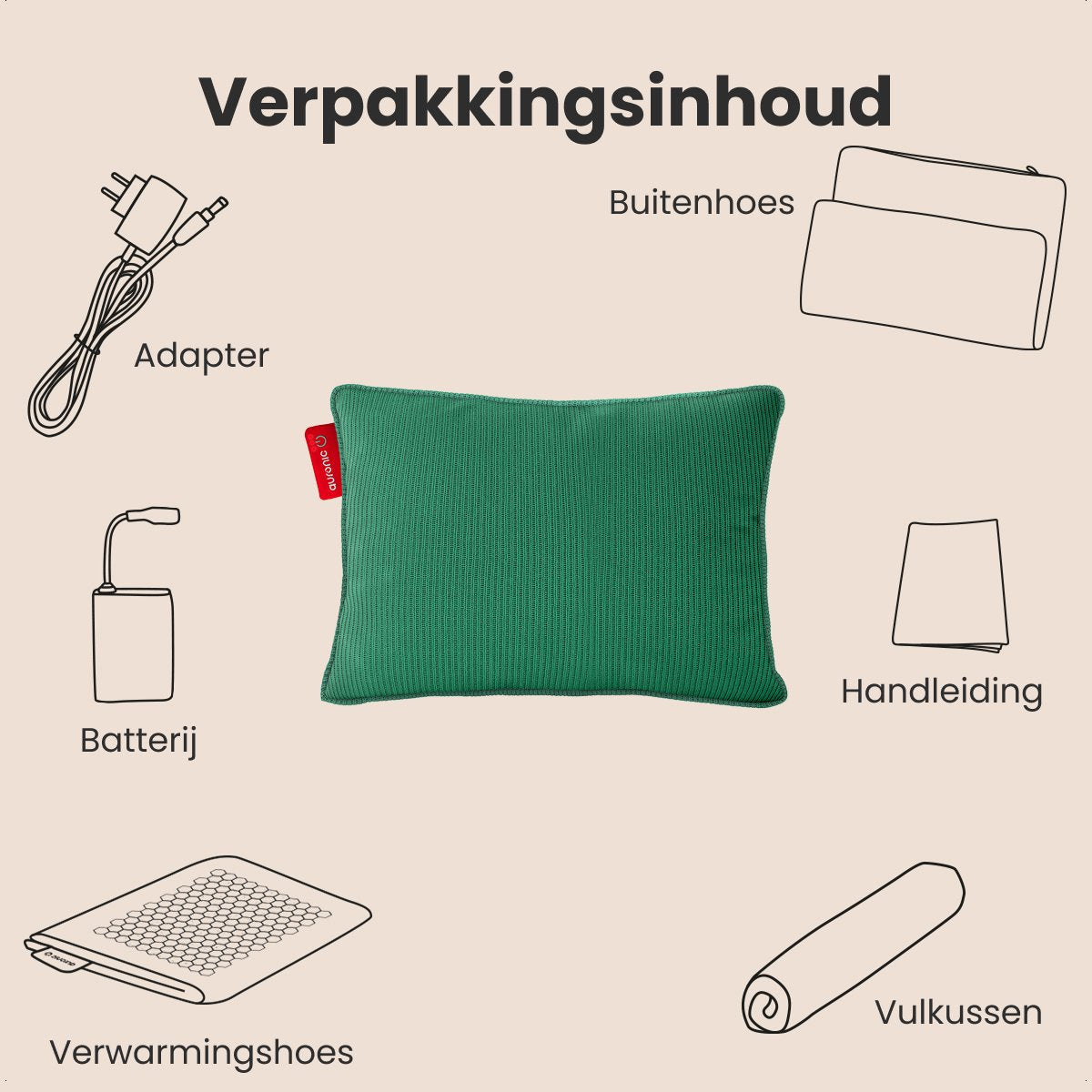 Auronic Warmtekussen - Knitted - 45x60 - Draadloos - Oplaadbaar - Elektrisch - Infrarood - Pastelgroen