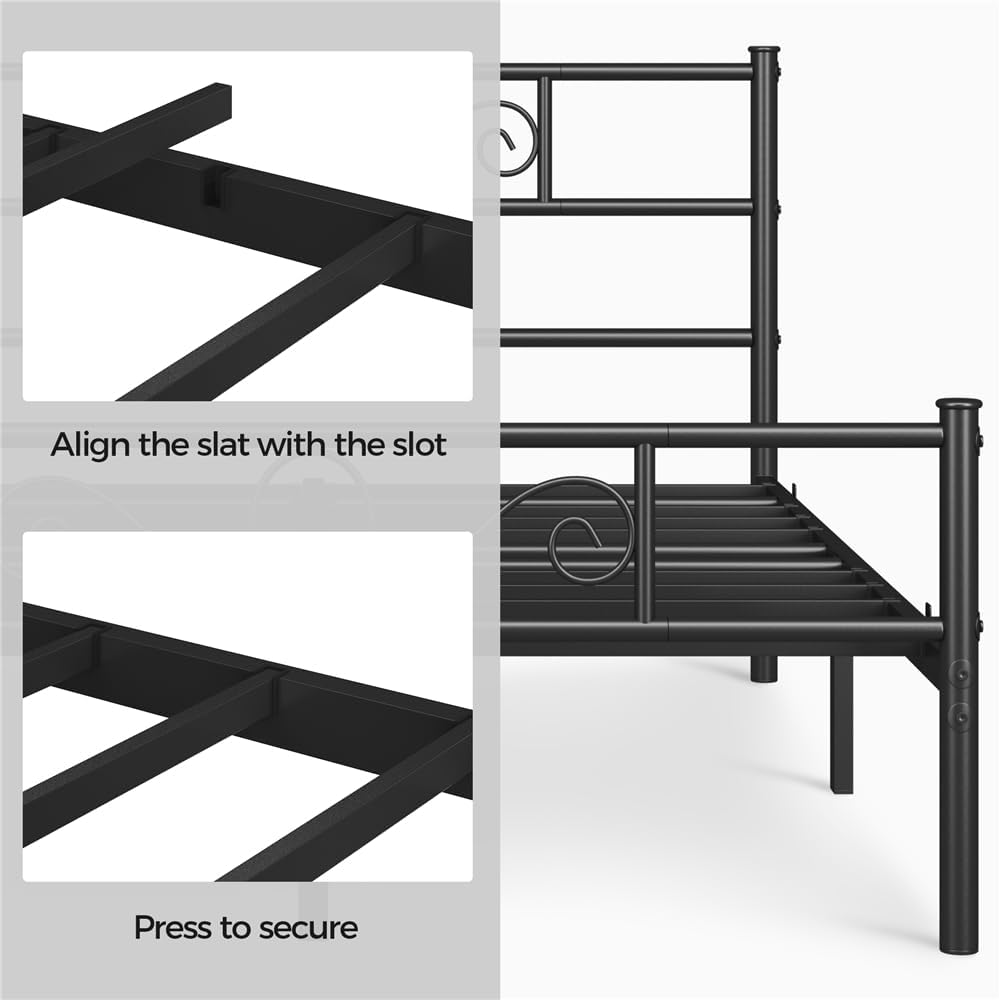Yaheetech Metalen Bedframe 140 x 200 cm - Zwart - Modern Hoofdbord - Extra Opbergruimte