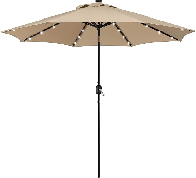 Yaheetech parasol met solarverlichting - 32 ledlampjes - Ø 9 ft - kleur Tan