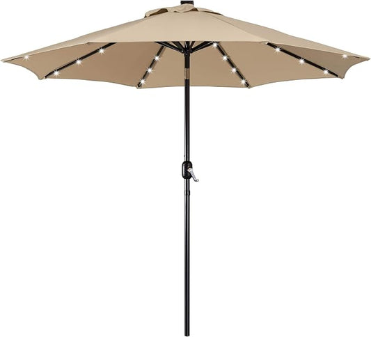 Yaheetech parasol met solarverlichting - 32 ledlampjes - Ø 9 ft - kleur Tan