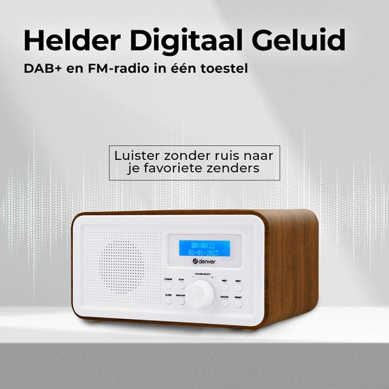 Denver DAB Radio - Retro Radio - FM Radio - Keukenradio - Draagbare radio - Batterijen & Netstroom - DAB30DW