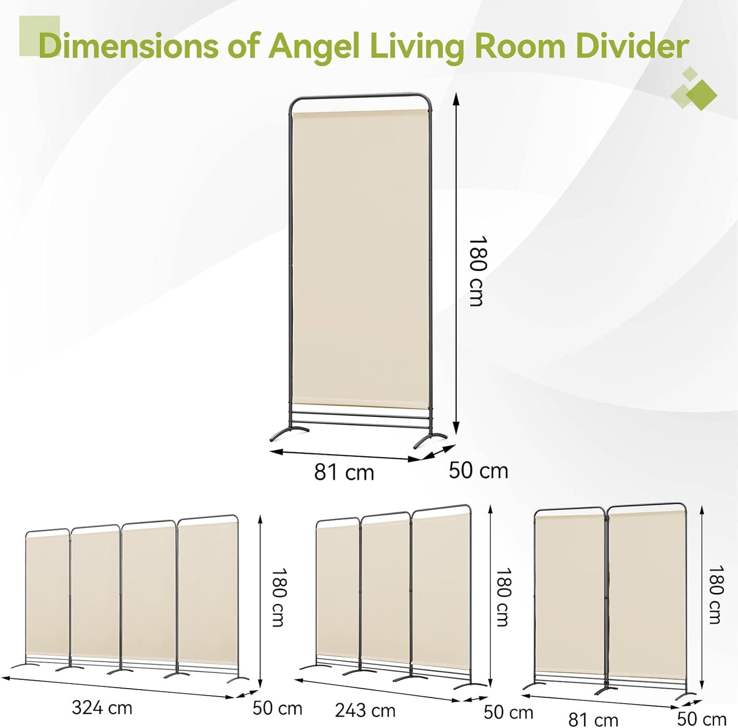 Angel Living Paravent - 1-delig - 81x180 cm - Klapbaar - Vrijstaand - Metalen Frame - Kamerverdeler & Privacy Scherm - Beige