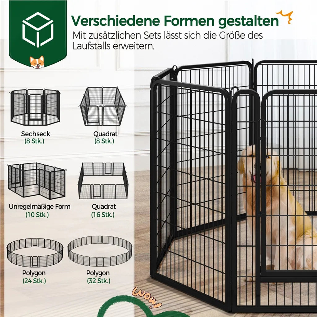Yaheetech Puppyren 8 Panelen 100 x 68 cm - Zwart - Opvouwbare Hondenren met Deur voor Puppies en Kleine Huisdieren