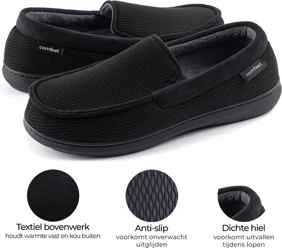 Pantoffels Heren - Sloffen - Mocassins - Zwart - Anti-slip - Maat 46/47 - Comfeet