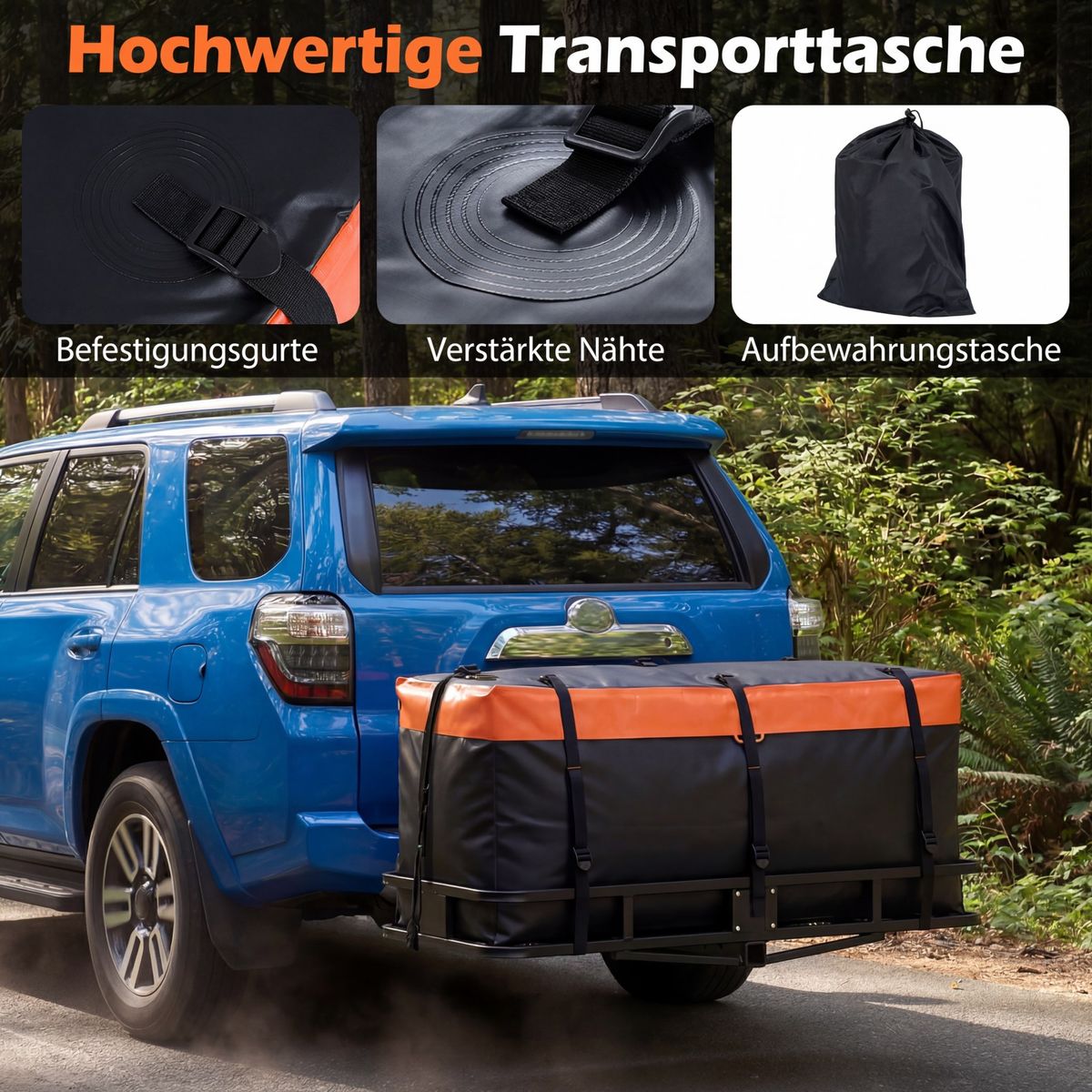 Coast Bagagebox voor trekhaak - 455 liter - waterdicht - met riemen en opbergtas - oranje/zwart