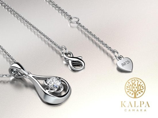 Yolora Dames Ketting met Kalpa Camaka Kristal Hanger - Zilver kleurig - 18K Witgoud Verguld - Cadeauverpakking - Moederdag Cadeautje