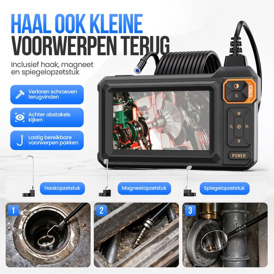 Strex Endoscoop met Scherm 5M - Inspectiecamera - Rioolcamera met HD Beeld - IP67 Waterdicht - Instelbare LED Verlichting