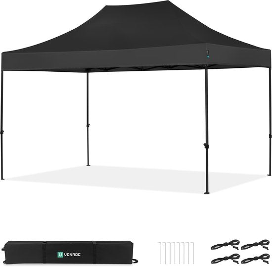 VONROC Partytent - 3x4.5 m – Premium easy-up Partytent – Modulair ontwerp - Opvouwbaar – Waterdicht – Stalen Frame - 50+ UV Bescherming - Incl. Opbergtas - Zwart