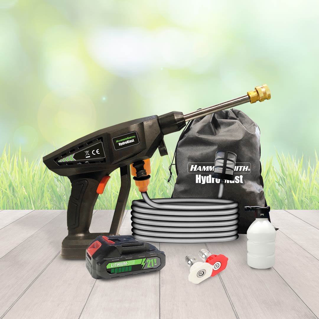 Hammersmith HydroBlast Accu Drukreiniger - Lichtgewicht en Compact - Werkt Zonder Wateraansluiting - Inclusief Accessoireset