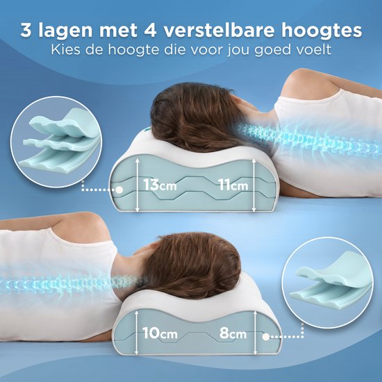 CozySense® Ergonomisch Hoofdkussen - Verstelbaar Memory Foam Pillow - Traagschuim Slaapkussen - Zij- Rug & Buikslaper - 3-Lagensysteem - Orthopedisch - Bamboe Hoes