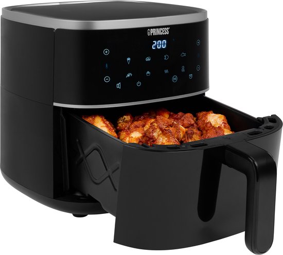 Princess Digitale Airfryer 182238 - Inclusief in hoogte verstelbaar Grillrack - Groot 4 Liter - Heteluchtfriteuse - Zwart - Digital Touchscreen - 8 Automatische Programma's