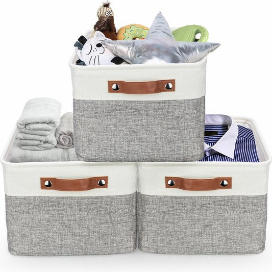 Tranquil Abode Opvouwbare Opbergmand - Set van 3 Stevige Stoffen Opbergmanden met Handgrepen