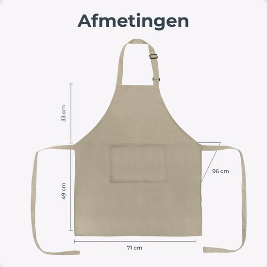 Keukenschort - Water- en vuilafstotend - Professioneel Kookschort - Schort voor Dames en Heren - Horeca Sloof - Unisex - Verstelbare Gesp - Extra Grote Vakken - Zandkleurig
