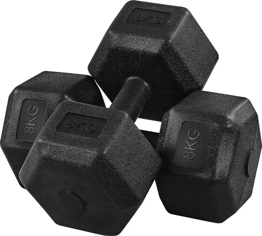 Yaheetech Dumbbells Set Van 2 x 8 kg – 33,5 x 17 x 15 cm – Voorzien Van Zeshoekige Kop En Anti-Roll Ontwerp En Kunststof Coating – Voor Krachttraining En Thuisgym – Zwart Kunststof En Beton