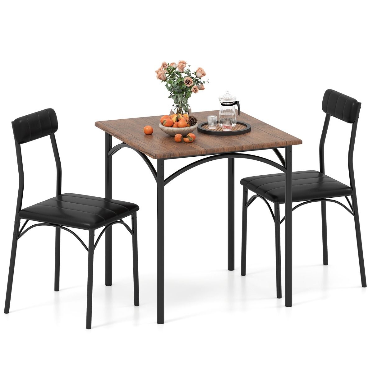Coast Eethoekset - vierkante tafel met 2 stoelen - kunstleer bekleding - zwart en rustiek bruin