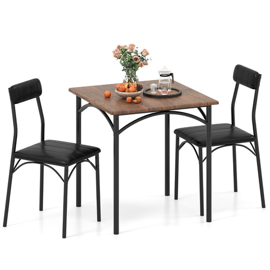 Coast Eethoekset - vierkante tafel met 2 stoelen - kunstleer bekleding - zwart en rustiek bruin