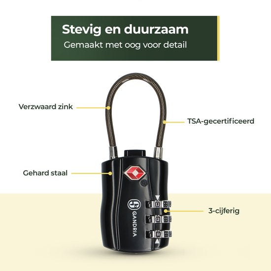 Gandria Hangslot voor op Reis - TSA Slot - Reisslot 2 Stuks - Cijferslot met 3 Cijfers - Kofferslot 3 Cijferig - Zinc Alloy Staal