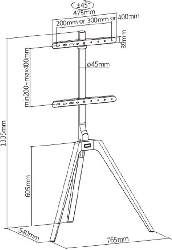 Tv standaard studio statief schildersezel design - tot 65 inch