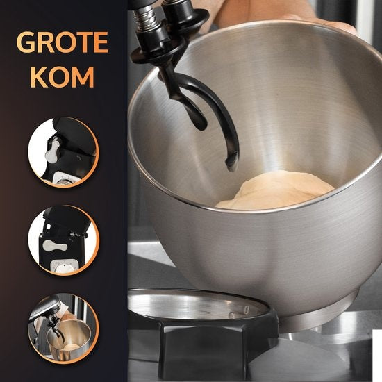 JAP Appliances Mastermix - Keukenmachine (1000W) - Keukenrobot met 6 snelheden en pulse-functie - Mixer met 5.7 liter mengkom - Inclusief pannenlikker - Mat zwart