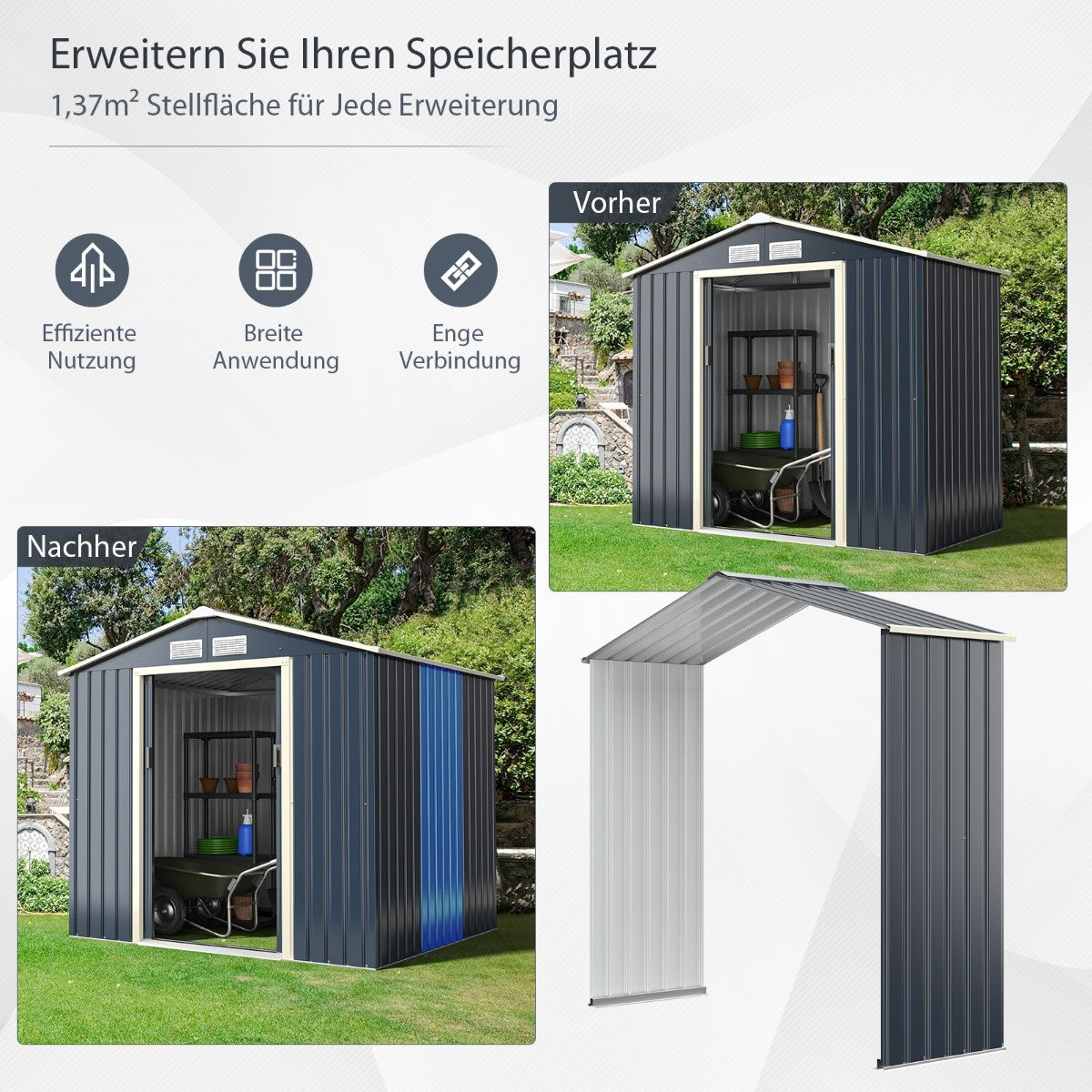 Coast Metalen Tuinhuis Uitbreidingsset - 213 x 162 x 64 cm - Grijs