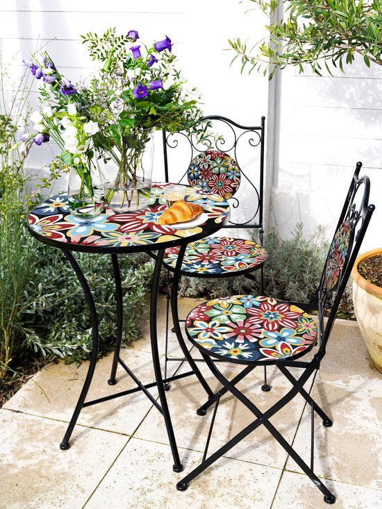 AXI Amélie Bistro Tafel - Fiesta Flower – Metalen tuintafel – Rond – 60 x 60 x 75 cm - Mozaïeklook – Ingelegd met keramische tegel – Voor tuin, terras en balkon