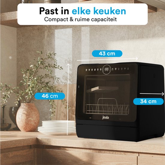 Joula Mini Vaatwasser met Waterreservoir - 8 Wasprogramma's - 5 Couverts - Kleine Smalle Vrijstaande Afwasmachine - Camping - Zwart
