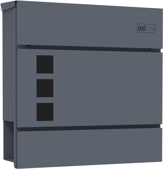 AXI Jonas Brievenbus van Metaal – Antraciet – Stalen Brievenbus met Slot – Wandmodel –37x11x37 cm – Inclusief 2 Sleutels – Met Krantenhouder – Weerbestendig