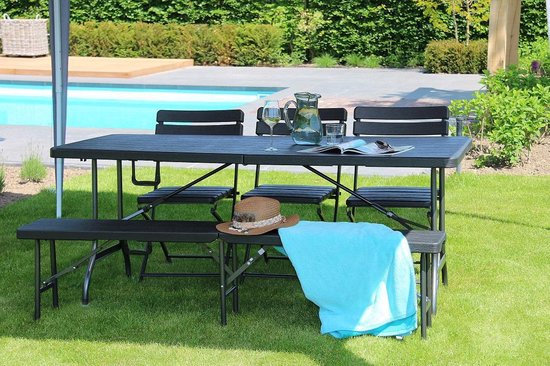ERRO Picknickbank - Opklapbare Tuinbank - Houtlook - Zwart - 180cm