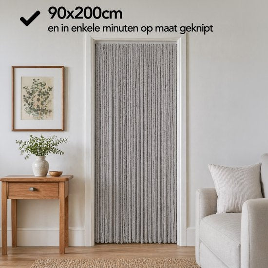 Brixy Vliegengordijn - Kattenstaart - 90x200cm - 2cm Dikke Strengen - Grijs
