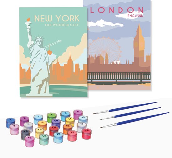 Rubye® Mini Schilderen op Nummer - New York - Inclusief Verf en Penselen - Volwassenen & kinderen - 15x20cm