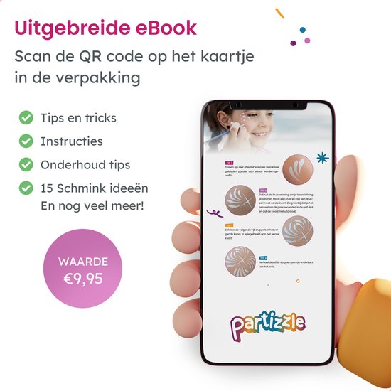Partizzle Schminkset op Waterbasis - Schmink Boek en Sjabloon Set - Penselen, Sponsjes, Haarkrijt, Bio Glitters - Kerst Kinderen - 20 Kleuren