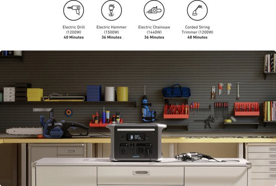 Anker 757 Portable Power Station, PowerHouse 1229Wh-LiFePO₄-accu, 1500W-zonnegenerator met 6 AC-uitgangen (optioneel zonnepaneel), 2 USB-C-poorten (max. 100 W), ledlicht voor kamperen of stroomuitval