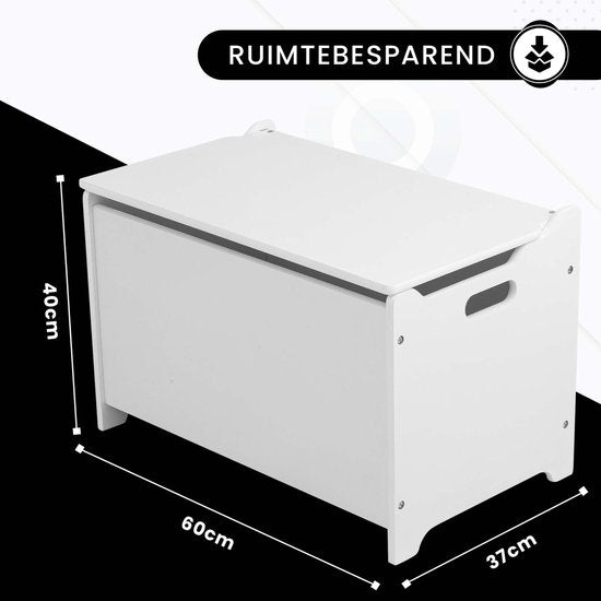 Oemmie Speelgoedkist - Opbergbox - Opbergkist - Opbergbak - Opbergkist kinderen - 60x40x37cm - Veiligheidsscharnieren - Wit