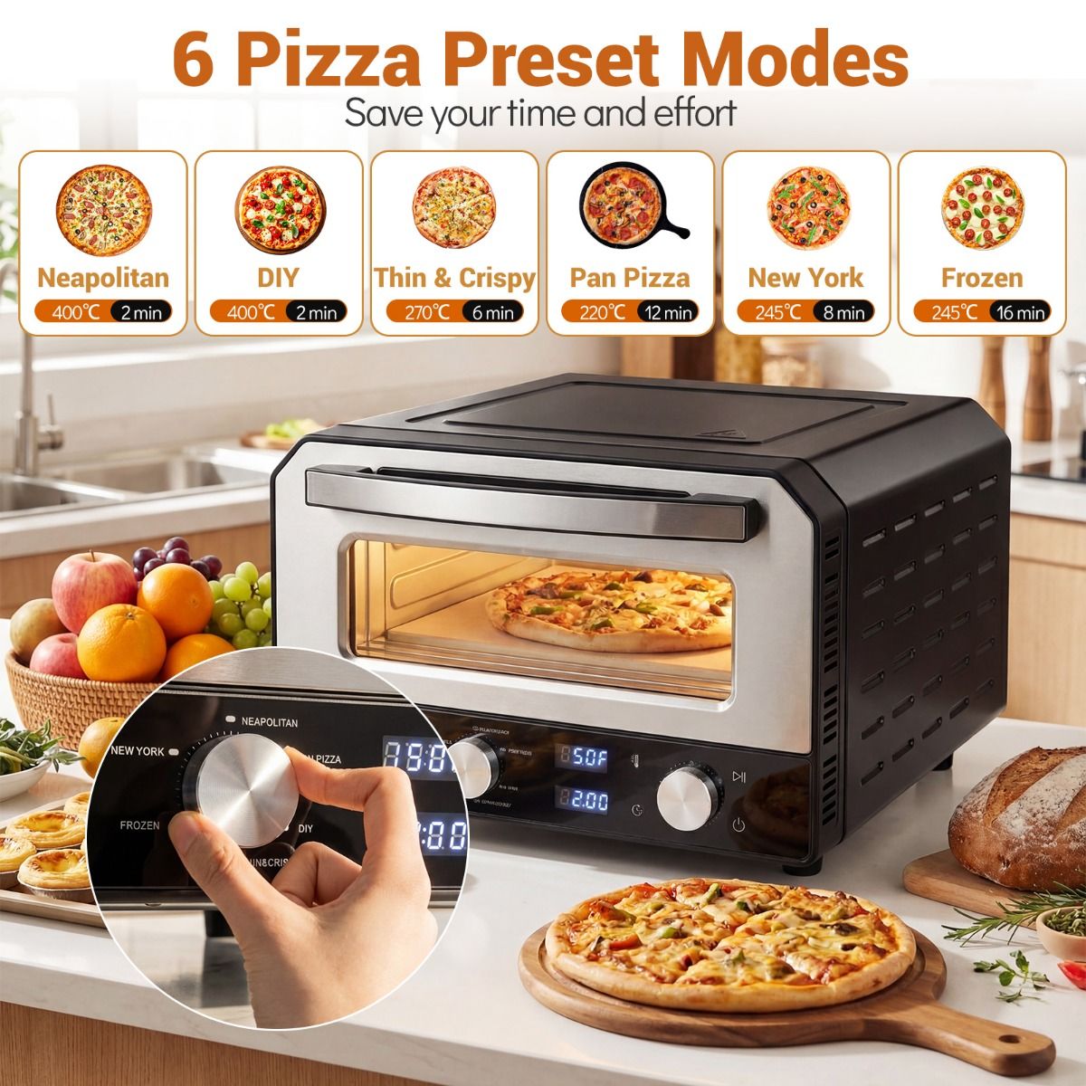 Coast Elektrische Pizzaoven - Tafelmodel met 6 voorinstellingen - Voor pizza’s tot 30 cm - Zwart