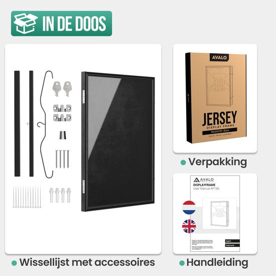 Avalo Wissellijst 80x60 cm Zwart - Diepe Fotolijst Box Frame - Geschikt voor Voetbal Shirt Inlijsten - Openklapbaar