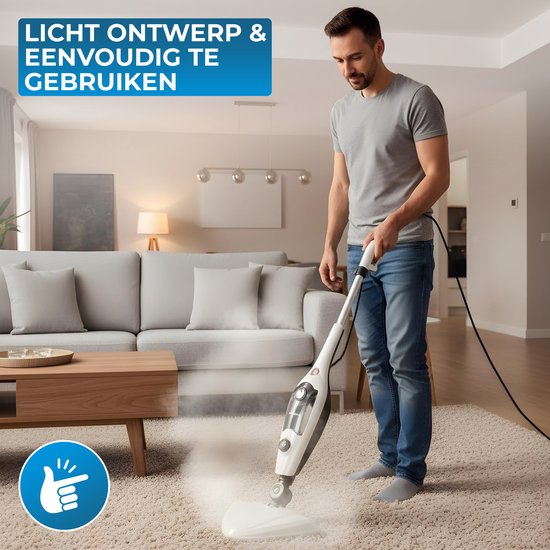 Powell Stoomreiniger - Handstoomreiniger - 2 in 1 - Tapijtreiniger - Stoomreiniger Vloer - Inclusief 10 opzetstukken - 240 V - 1300 W - Zwart/Wit