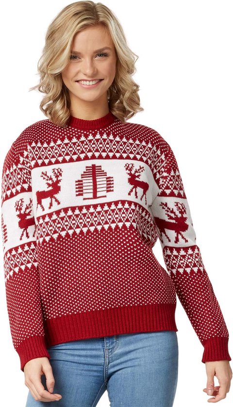 Dressforfun Kersttrui Winterwonderland rood-wit voor vrouwen S - verkleedkleding kostuum halloween verkleden feestkleding carnavalskleding carnaval feestkledij partykleding - 303355