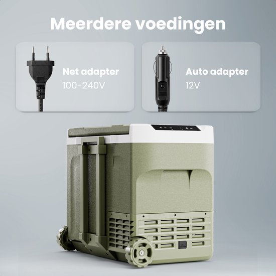 Auronic Elektrische Koelbox - Compressor - 40L - 12V en 240 volt - Camping Koelkast - Frigobox Auto - Met Wielen en Hendel - Groen