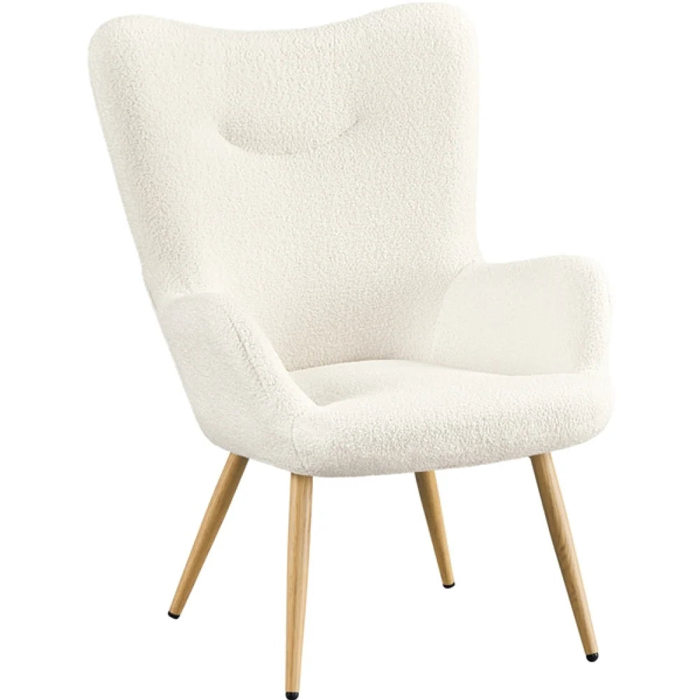 Yaheetech Bouclé Accent Stoel / Fauteuil 67,5x70x97,5 cm – Sfeervol Ivoor – Polyester Bouclé en Metaal
