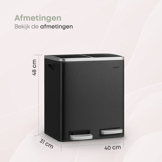 O'DADDY® Prullenbak Afvalscheiding - Softclose 2x 15L Capaciteit - Incl. Afvalzakken - Metaal/Zwart