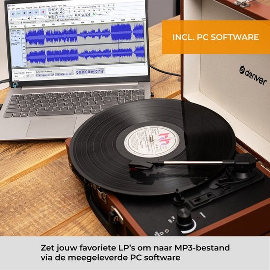 Denver Platenspeler - Ingebouwde Speakers - Incl. PC Software - Auto-stop - Retro - VPL120 - Bruin