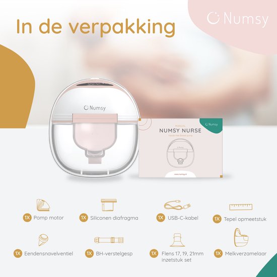 Numsy Elektrische Draadloze Borstkolf Enkel - Handsfree - BPA Vrij - Enkele