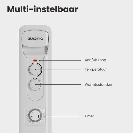 Auronic Olieradiator - Elektrische kachel - Thermostaat - Timer - 3 Standen - tot 1500W Heater - Wit