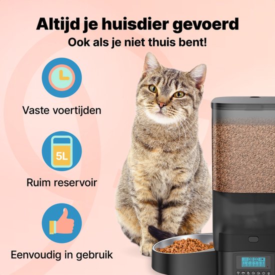 Jake en Jacky Automatische Voerbak Kat en Hond - 5 Liter - Inclusief 2 RVS Voerbakken & 2 Slowfeeders - Voerautomaat & Anti-Schrokbak - Voerdispenser - Eetbak voor Katten & Honden - Zwart