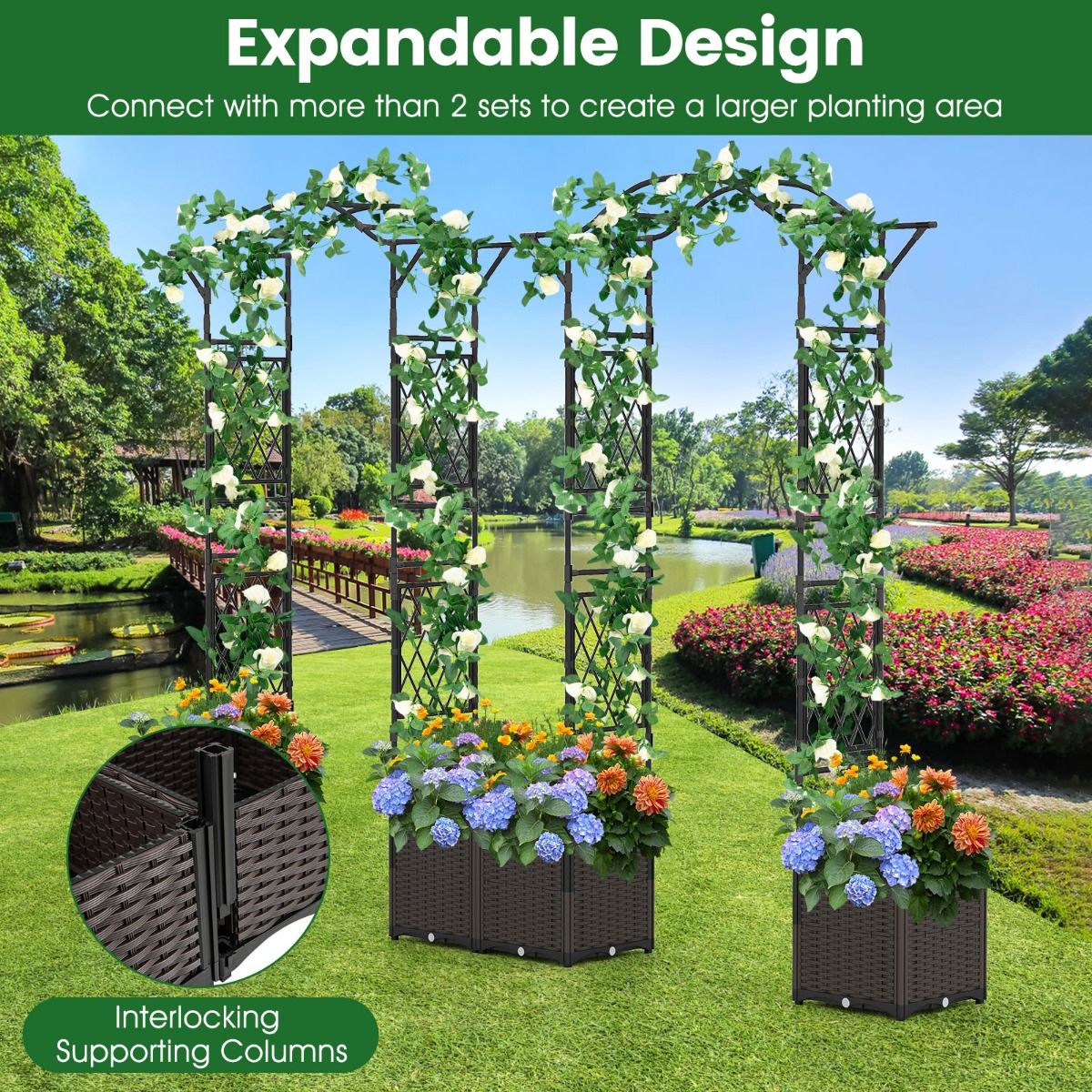 Coast Tuinboog met plantenbakken - 2-in-1 klimrek met zelfbewateringssysteem - zwart