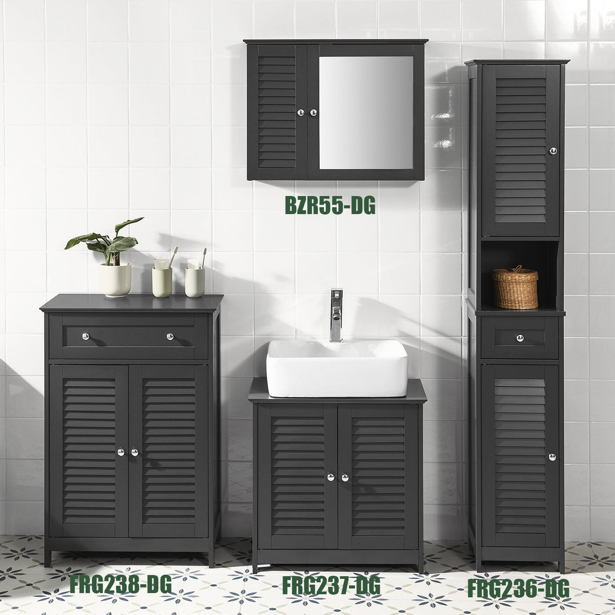 SoBuy Wastafelkastje – 2 Deuren, Verstelbare Plank – 60 x 35 x 58 cm – Grijs