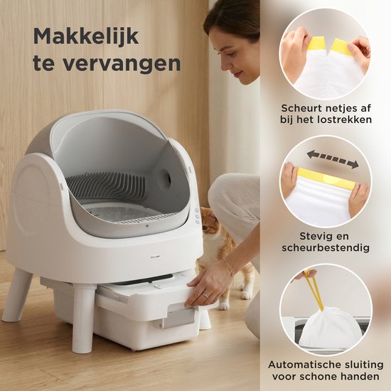 TrevoPet® Kattenbakzakken – 60 Stuks Lekvrije Vuilniszakken – Afvalzakjes Geschikt voor Zelfreinigende Kattenbak - 3 Rollen